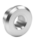 Heavy Duty 1/8 Inch NPT Female Weld On Bung Fitting Aluminum Fuel Tank Valve Connector With TIG Welding Wire Rock Solid For Custom Drum And Pipeline Builds close-up of shiny aluminum weld-on bung fitting with threaded interior.