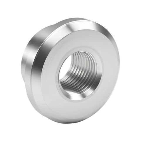 Heavy Duty 1/8 Inch NPT Female Weld On Bung Fitting Aluminum Fuel Tank Valve Connector With TIG Welding Wire Rock Solid For Custom Drum And Pipeline Builds close-up of shiny aluminum weld-on bung fitting with threaded interior.