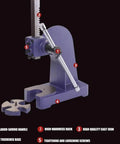 Heavy Duty Cast Iron Arbor Press Rock Solid Benchtop Manual Punch Tool Press features labor-saving handle and sturdy base.