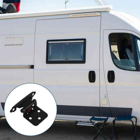 Tough As Nails Heavy Duty Self Closing Spring Door Hinges For RVs And Cabinets Steel construction, semi hidden on RV door.