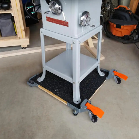 Heavy Duty Mobile Base Wheels Kit For Woodworking Equipment 400 Lb Capacity 3 Inch Rubber Casters under a machine
