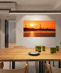 Industrial Landscape Canvas Wall Art With Silhouettes Of Buildings And A Wind Turbine By A River Dope Large 20X40 Framed Print For Living Room
