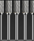 Five-piece Beefed Up Pro Grade Tungsten Carbide Rotary Burr Set For Die Grinders One Quarter Inch Shank SB Three Double Cut Bits