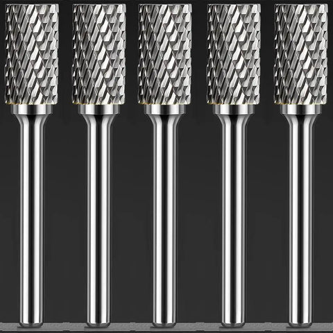 Five-piece Beefed Up Pro Grade Tungsten Carbide Rotary Burr Set For Die Grinders One Quarter Inch Shank SB Three Double Cut Bits