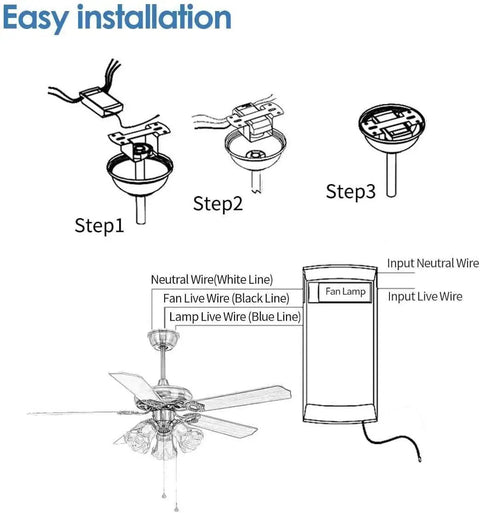 Easy installation guide for Cool 42 Inch Retractable Ceiling Fan With LED Light And Remote Control, wiring and mounting steps.