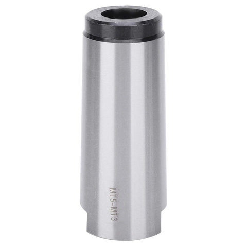 MT5-MT3 taper drill sleeve reducing adapter in steel, front view.