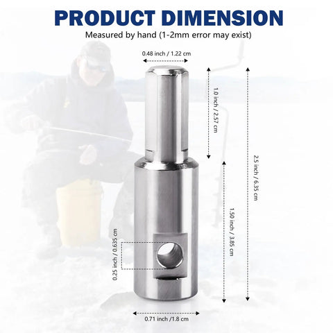 Ice Auger Drill Adapter Fits 1/2 Inch Drill Chuck Turns Hand Ice Fishing Auger Into A Cordless Power Drill Setup dimensions