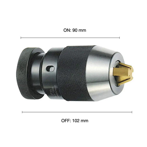 Heavy Duty Keyless Drill Chuck 1/64 To 1/2 Inch Clamping Range With JT33 Mount And Titanium Jaws, side view with measurements
