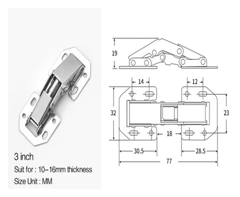 Diagram and image of 4 Pack 90 Degree Soft Closing Cabinet Hinges No Pre Drilling Required Noiseless Hidden Furniture Hinge