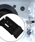 Heavy Duty Fuel Door Spring Clip Replacement For Toyota 4Runner Sienna 77358-30060 shown mounted in gas cap area, durable ABS plastic.