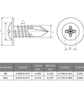 Diagram of Beefy Heavy Duty Self Drilling Screws For Metal Gauge 8 One And A Quarter Inch 410 Stainless Steel dimensions