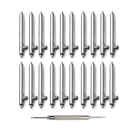 Heavy Duty Quick Release Spring Bars Kit With Watch Repair Tool For Stainless Steel Watch Straps Sizes 12mm To 24mm with 20 bars and tool.