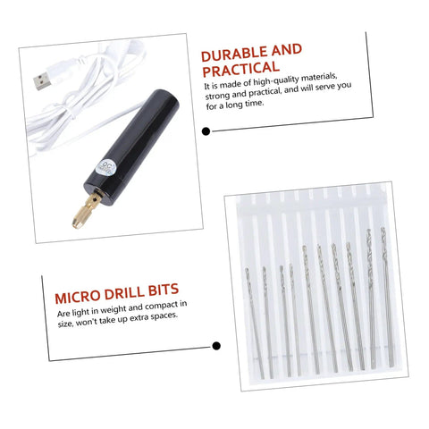 DIY Drilling Tool Kit For Wood Jewelry And More 18 Piece Mini Twist Drill Set with cable and drill bits displayed
