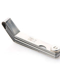 Mayata curved steel feeler gauge with 16 blades, 0.05–1.0 mm thickness range, folding woodworking tool