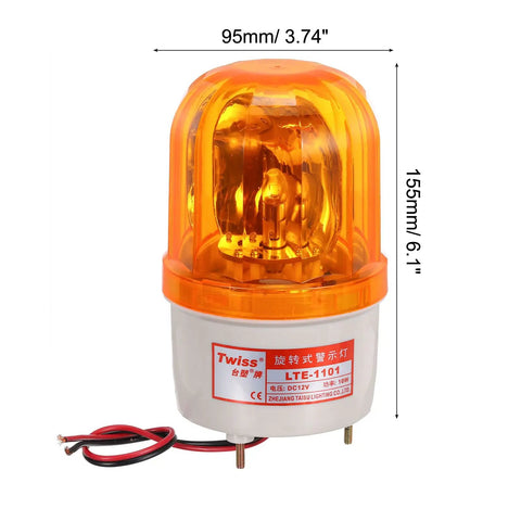 Rotating LED Warning Light Bulb For Industrial Signal Tower Lamp 12V DC Yellow Beacon, 10W, weatherproof, 95x155mm dimensions