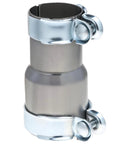 Stainless Steel Exhaust Adapter with Clamps, Two Pack, fits 2.5 inch to 3 inch exhaust systems, visible with dual clamps.
