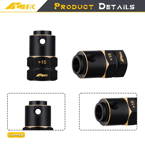Brass Wheel Spacers Kit 4Pcs Plus 15mm Wide 20mm Length 12mm Hub RC Crawler Upgrade For Axial TRX4 1 To 10 Scale Adds Weight Wider Track More Stability And Cooler Look, black brass spacer detail