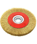 Heavy Duty Eight Inch Brass Wire Brush Wheel For Bench Grinder With Ten Piece Arbor Insert Kit to remove rust and paint.