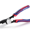 Knockout 8 Inch Cable Cutter With Twin Cutting Edge And Rock Solid Hrc65 Steel Blade for precise cutting of electrical wire.