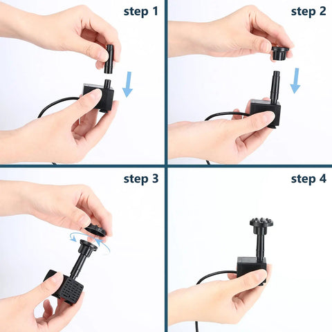 DIY Solar Fountain Pump 2.5W With Six Nozzles And Four Foot Water Pipe assembly steps overview