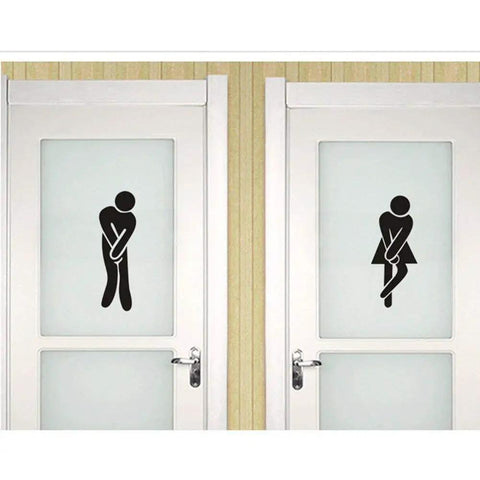 Removable Man And Woman Washroom Sign For Restroom Door Sticker DIY Wall Decor Dope Toilet WC Sign Black Finish on white doors