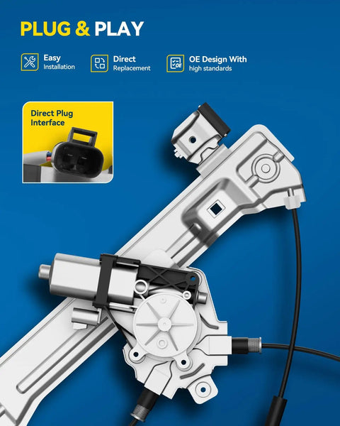 Front Left Driver Side Power Window Regulator And Motor Assembly For 2010 2014 Subaru Outback And Legacy close-up view, plug interface detail.