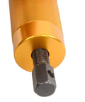 Close-up of the Heavy Duty Badass Wrist Pin Puller Kit For Small Engines Top Shelf Aluminum Alloy Piston Remover with gold grip.