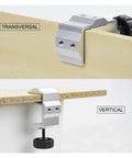 Flexible Third Hand Soldering Tool attached transversally and vertically on a workbench for PCB repair and jewelry making.