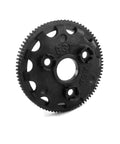 Close-up of 48P 83T Spur Gear 4683 Upgrade for one tenth scale RC models, showing durable nylon construction and design.
