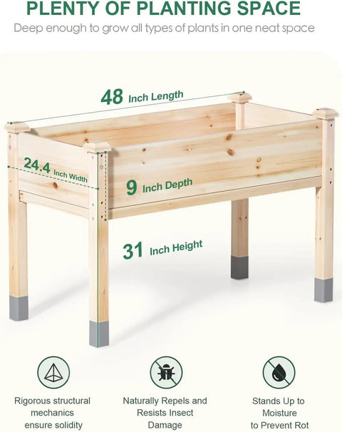 Heavy Duty Raised Garden Bed On Legs 331 lb Capacity 48 by 24 by 31 Inches large planter box for vegetables flowers and herbs fir wood