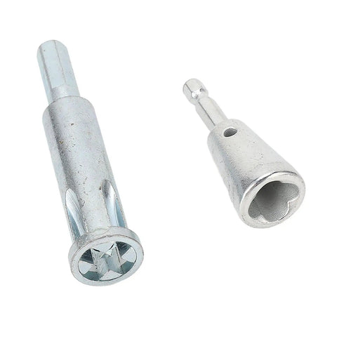 Pro Grade Power Drill Wire Stripper Adapter For Electricians with hexagonal and funnel-shaped attachments, silver metal finish.