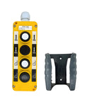 Front view of waterproof industrial 4 button pushbutton switch for hoist crane with box holder, rugged design