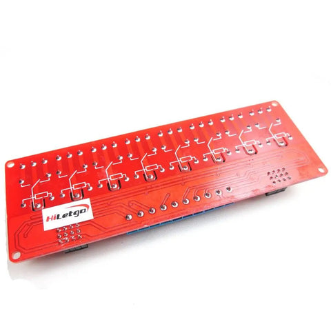 Eight Channel 5V Relay Module With Opto Isolated Architecture And SMD Optocoupler Isolation Supports High And Low Level Trigger Hobbyist Friendly Project Ready Compatible With Arduino Raspberry Pi And Other DIY Projects, red PCB back view