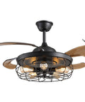 36 Inch Retractable Blade Ceiling Fan With Lights Remote Control, Industrial Farmhouse Chandelier Vibe, acrylic blades visible