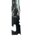 Close-up of metal exhaust spring removal tool head with hook notch