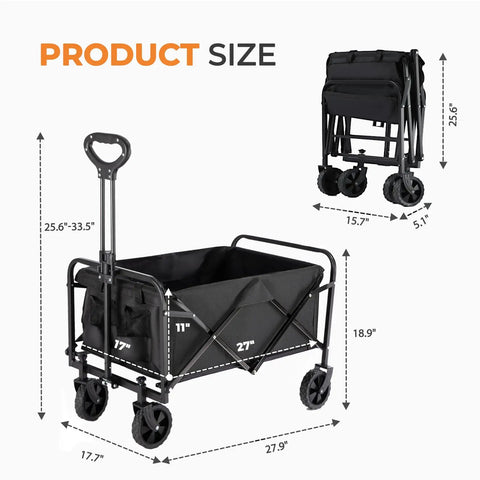 Heavy Duty Collapsible Wagon With All Terrain Wheels And Drink Holders 220 Lbs Capacity Foldable Utility Cart dimensions