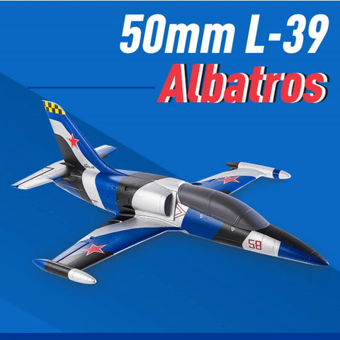 RC Arrows 50mm L39 RC Plane With Vector Flight Stabilization System PNP Blue shown on a blue background
