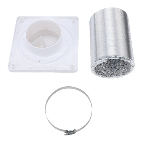 Super Cool 4 Inch Dryer Vent Connector Kit With Quick Lock Coupling And 8 Foot Flexible Foam Hose Plus Rotating Wall Plate Flange For Easy Laundry Room Or Bathroom Exhaust Setup And Lint Cleaning Maintenance, wall plate, hose, clamp