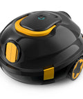Cordless Robotic Pool Cleaner With Dual Motors And Beastly Suction for above ground and inground flat pools, black and yellow unit