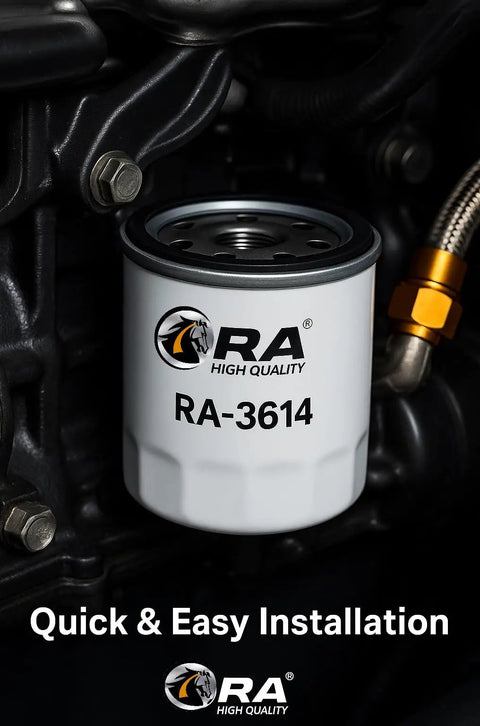 Heavy Duty Engine Oil Filter With Top Shelf Synthetic Microfiber Media For Badass 20 Micron Particle Capture and smooth installation in car engine.
