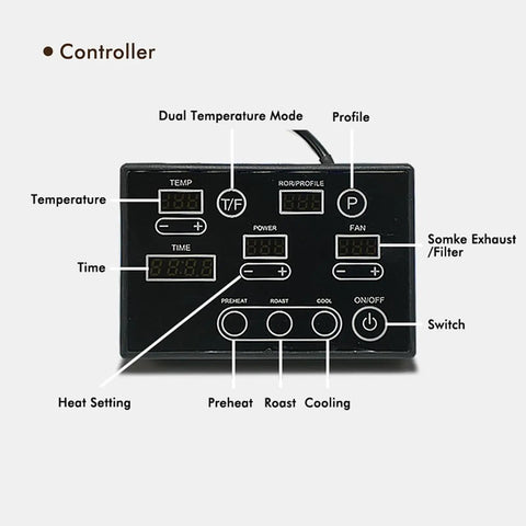 Kick Start Your Morning Vibe With This Electric Home Coffee Roaster controller showing dual temperature mode and timer settings.