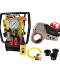 HuiWosen Hollow Hydraulic Torque Wrench Pump Electric Hytorc Tool For High Performance with gauge and accessories.