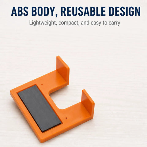 Pro Grade Rock Solid Magnetic Cabinet Hinge Jig With Exact Two Millimeter Gap Spacer Tool For Zero Headache Kitchen Cabinet Door Alignment and Furniture Projects, orange ABS body design