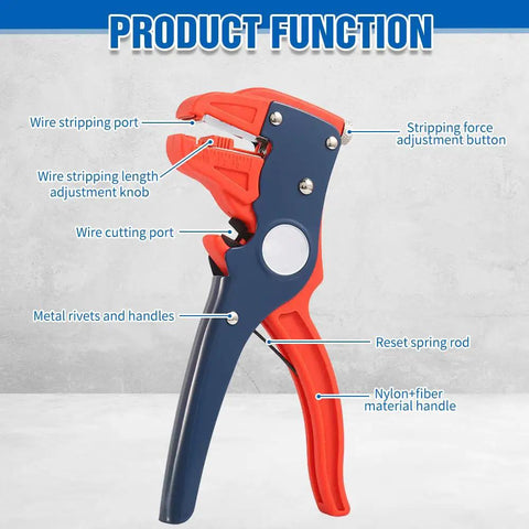 Diagram of 2 In 1 Self Adjusting Wire Stripper And Cutter With Depth Stop Automatic Wire Stripping Pliers Crimp Tool features labeled