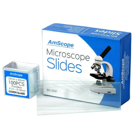 Pre Cleaned Blank Glass Microscope Slides And Coverslips Kit, 50 Slides And 100 Square Coverslips, 1 By 3 Inch Slides, 7 By 7 Eighths Inch Coverslips, 0.006 Inch Thick Ground Edge Glass, Perfect For Lab Research And Classroom Use