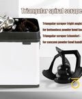 Heavy Gauge Stainless Steel Electric Portafilter Cleaner With Built In Knock Box And Scraper Blades For Professional Baristas Slinging Shots Every Single Day Without Fail featuring triangular scrapers for espresso cleanup.