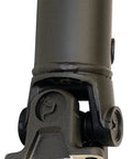 Rear Driveshaft Assembly With Center Support Bearing And Transmission Slip Yoke Direct Fit Replacement Unit, detailed view of universal joint and slip yoke.