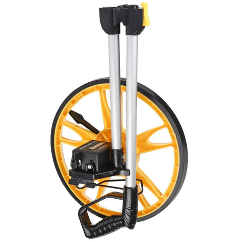Jiawu Distance Measuring Wheel with foldable handle, TPR material anti-slip base, mechanical dial for precise land measurement.