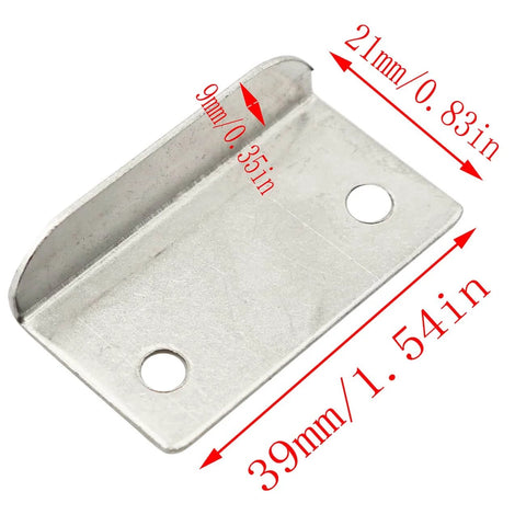Angled Drawer Lock Strike Plate 21x39x9mm shown from side with measurements, part of 10 Pack for cabinets and kitchen drawers