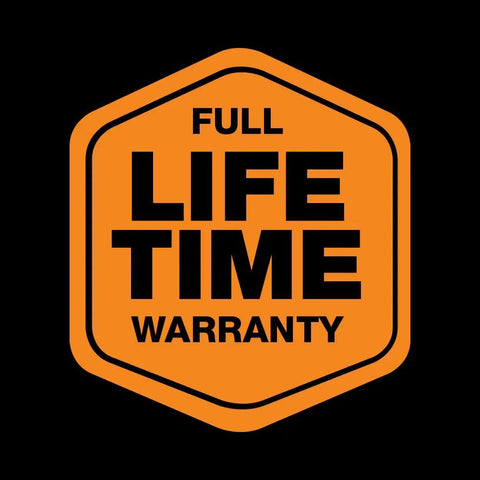 Hexagonal badge with 'Full Lifetime Warranty' text in black on an orange background for Titanium Nitride No 8 Shop Snip quality assurance.